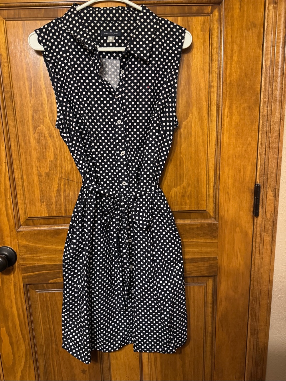 Black Polka Dot Shirt Dress with Tie Waist